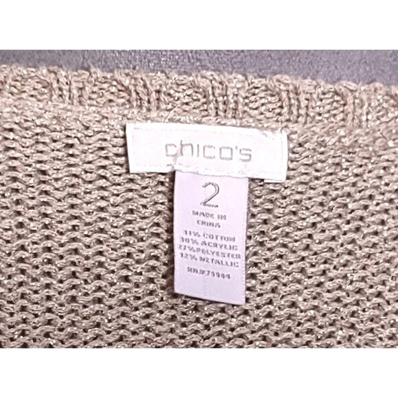 Chicos Open Front Metallic Sweater Shawl Collar Cardigan Size 2 (Large) - Picture 4 of 6